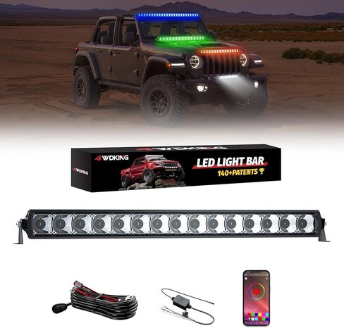 4WKKing RGB LED LIGH BAR لاستلام ، 52 بوصة سوبر مشرق متعدد الألوان بقعة الفيضان كومبو LED ضباب الدافع مع التحكم في التطبيق IP68 & IP69K مقاوم للماء لـ Wrangler Jeep ATV UTV Cars Off Road Boath Lights in Kuwait