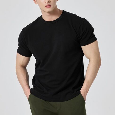 Men’s Solid T-Shirt – Slim Fit Crewneck, Muscle Fit Cotton Blend Tee, Casual Short Sleeve Undershirt for Everyday Use in Saudi Arabia