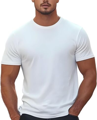 Men’s Solid T-Shirt – Slim Fit Crewneck, Muscle Fit Cotton Blend Tee, Casual Short Sleeve Undershirt for Everyday Use in Saudi Arabia
