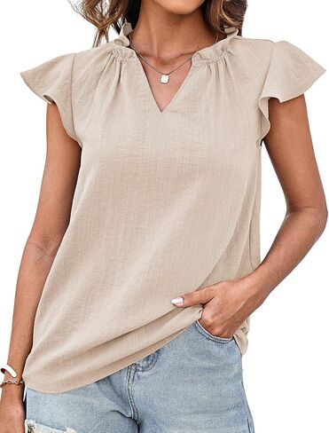 GRACE KARIN Women's 2025 Short Sleeve Summer Tops Casual Ruffle V Neck Dressy Ruched Trendy Blouse Shirts in Kuwait