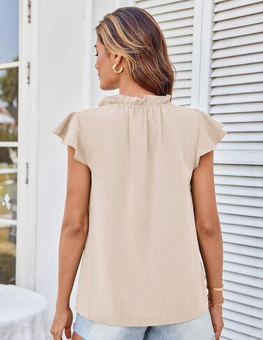 GRACE KARIN Women's 2025 Short Sleeve Summer Tops Casual Ruffle V Neck Dressy Ruched Trendy Blouse Shirts in Kuwait