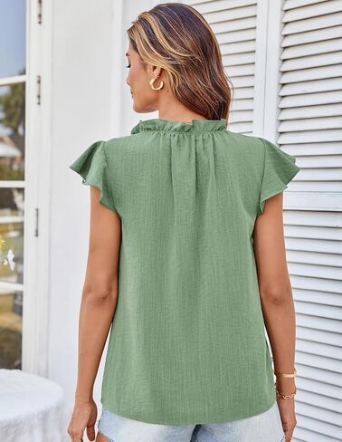 GRACE KARIN Women's 2025 Short Sleeve Summer Tops Casual Ruffle V Neck Dressy Ruched Trendy Blouse Shirts in Kuwait