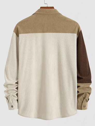 ZAFUL Men's Color Block Single Breasted Corduroy Coat Turn Down Collar Long Sleeve Jacket (4-Light Coffee, S) in Saudi Arabia