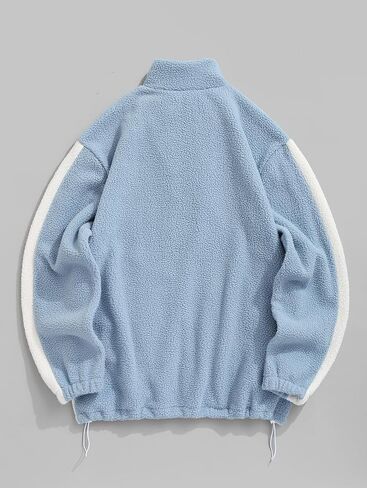 ZAFUL Men's Long Sleeve Zip Up Coat Faux Fur Ethnic Color Block Pullover Tops Pocket Drawstring Hem Oversized Outwear Jacket in Saudi Arabia