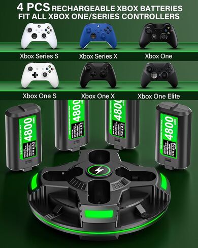 Rechargeable Xbox Controller Battery Pack with Charger, 4 x 5040mWh Xbox Battery Pack for Xbox One, Xbox One S|X, Xbox One Elite, Xbox Series S|X Controller, Rechargeable Batteries for Xbox Controller in Saudi Arabia