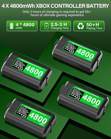 Rechargeable Xbox Controller Battery Pack with Charger, 4 x 5040mWh Xbox Battery Pack for Xbox One, Xbox One S|X, Xbox One Elite, Xbox Series S|X Controller, Rechargeable Batteries for Xbox Controller in Saudi Arabia