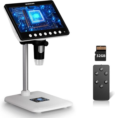 Digital Microscope for Adults Kids - 7'' HD IPS Coin Microscope for Error Coins with Screen | 1200X Soldering Microscope with 8 LED Lights | 32GB SD Card USB Microscope for Windows/MacOS in Kuwait