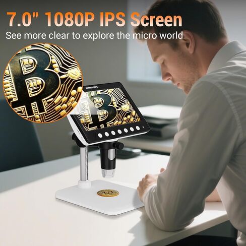 Digital Microscope for Adults Kids - 7'' HD IPS Coin Microscope for Error Coins with Screen | 1200X Soldering Microscope with 8 LED Lights | 32GB SD Card USB Microscope for Windows/MacOS in Kuwait