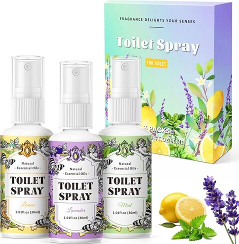 SCENTORINI Air Freshener Spray for Bathroom, Toilet Spray for Poo Odor Eliminator, 1 Lemon & 1 Lavender & 1 Mint, 1 oz Bottles, Travel Size 3 Pack in Saudi Arabia