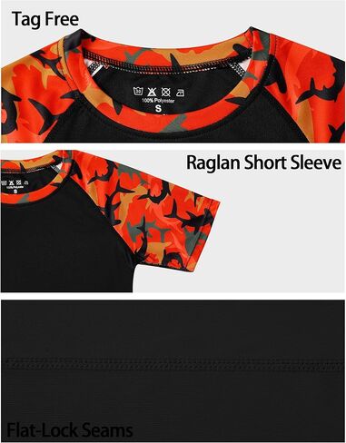 Roadbox Boy's UPF 50+ Rash Guard Swim Shirt, Short Sleeve Water Surf Fishing Sun Shirts, Kids Youth UV Protection Rashguard in Kuwait