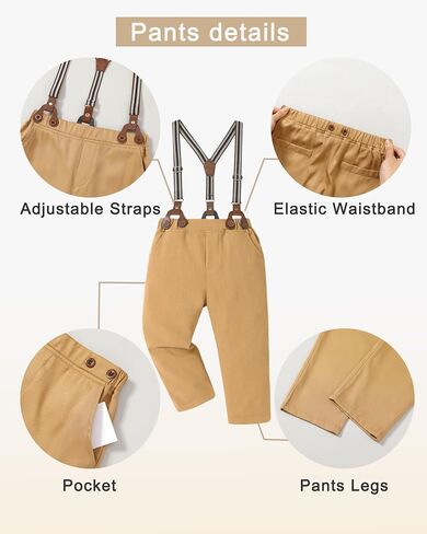 DISAUR Boy Formal Suits Wedding Outfit Long Sleeve Button Down Dress Shirt Bow Tie Suspender Pants Gentleman for 5-9 Years in Saudi Arabia
