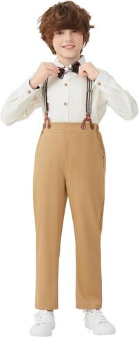 DISAUR Boy Formal Suits Wedding Outfit Long Sleeve Button Down Dress Shirt Bow Tie Suspender Pants Gentleman for 5-9 Years in Saudi Arabia