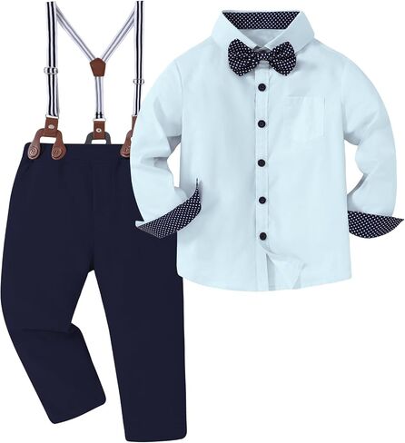 DISAUR Boy Formal Suits Wedding Outfit Long Sleeve Button Down Dress Shirt Bow Tie Suspender Pants Gentleman for 5-9 Years in Saudi Arabia
