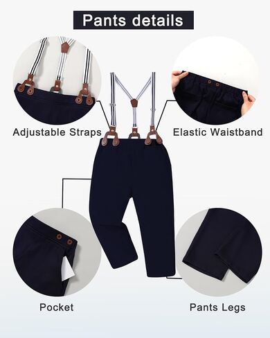 DISAUR Boy Formal Suits Wedding Outfit Long Sleeve Button Down Dress Shirt Bow Tie Suspender Pants Gentleman for 5-9 Years in Saudi Arabia
