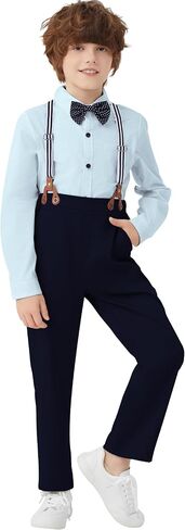 DISAUR Boy Formal Suits Wedding Outfit Long Sleeve Button Down Dress Shirt Bow Tie Suspender Pants Gentleman for 5-9 Years in Saudi Arabia