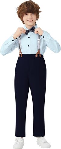 DISAUR Boy Formal Suits Wedding Outfit Long Sleeve Button Down Dress Shirt Bow Tie Suspender Pants Gentleman for 5-9 Years in Saudi Arabia