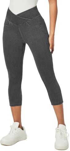 جينز Iuga Capri للنساء يسحبون على jeggings للنساء السيطرة على البطن جان كابريس سراويل الدنيم مسدود مع جيوب in Kuwait