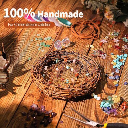 Handmade Natural Dream Catcher Hanging Home Decor at Livingroom Window and Garden, Unique Design with Rattan, Stones, Agate & Crystal - Ideal for Any Space & Gift Giving to Lovers Parents and Friends in Kuwait