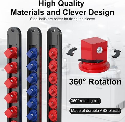 FIVEPEARS 6PCS 360° Socket Organizer Twist Lock,3/8 1/4 1/2 Socket Storage Rails, Premium Quality Socket Holders for Tool Box ，Tool Carts，Contains up to 80 Clips (Blue & Red) in Saudi Arabia