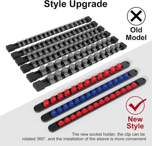 FIVEPEARS 6PCS 360° Socket Organizer Twist Lock,3/8 1/4 1/2 Socket Storage Rails, Premium Quality Socket Holders for Tool Box ，Tool Carts，Contains up to 80 Clips (Blue & Red) in Saudi Arabia