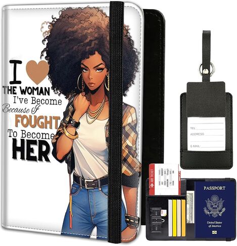 Passport Holder for Women Men,Leather Travel Passport Wallet and Luggage Tag Set, Waterproof Passport Case Book with Credit Card Slots, Passport Cover RFID Blocking，African Women Quotes in Saudi Arabia