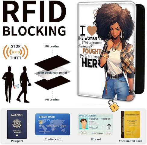 Passport Holder for Women Men,Leather Travel Passport Wallet and Luggage Tag Set, Waterproof Passport Case Book with Credit Card Slots, Passport Cover RFID Blocking，African Women Quotes in Saudi Arabia