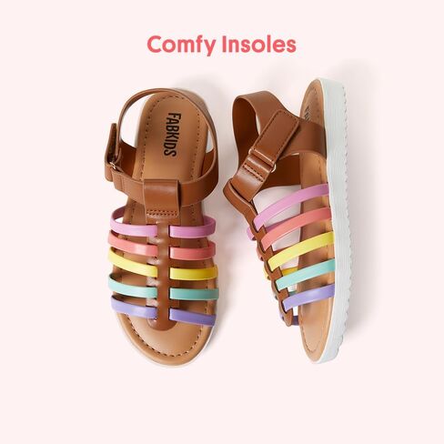 Fabkids Girls Gladiator Sandals مضفر Strappy Flats Sandal Summer Summer Open Toe Holiday Party Shoes for Toddler Little Kid Big Kid in Kuwait