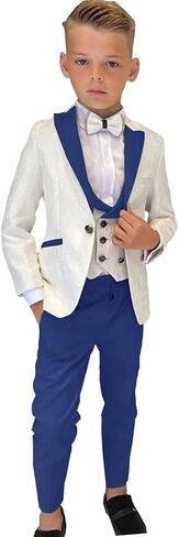 Boys 3 Piece Vest Tuxedo Suit Boy's Formal Suit Set Kids Wedding Suits for Boys （ Blazer +Pant +Vest） in Saudi Arabia