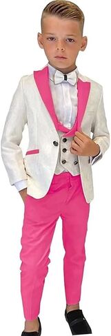 Boys 3 Piece Vest Tuxedo Suit Boy's Formal Suit Set Kids Wedding Suits for Boys （ Blazer +Pant +Vest） in Saudi Arabia