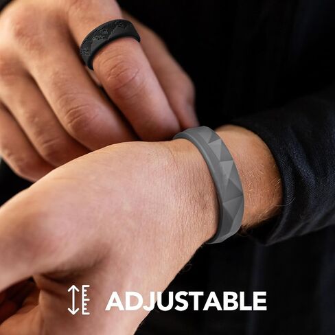 King Will Adjustable Silicone Bracelet for Men 10" Breathable Rubber Wristband Designed with Lighting/Squares, Black/Grey in Saudi Arabia