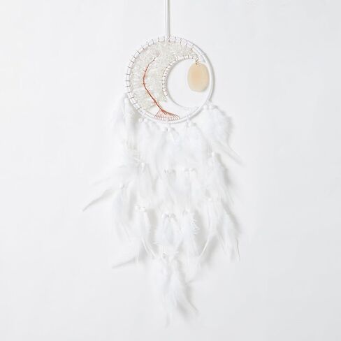 Dreamlike Moon Dream Catchers Wall Decor Crescent Tree of Life Chakras Dream Catcher with Agate & Crystal Stone Handmade Rose-Red Feather Dreamcatchers Wall Hanging for Girls Bedroom Blessing Gift in Saudi Arabia