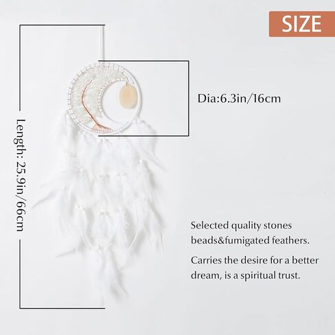 Dreamlike Moon Dream Catchers Wall Decor Crescent Tree of Life Chakras Dream Catcher with Agate & Crystal Stone Handmade Rose-Red Feather Dreamcatchers Wall Hanging for Girls Bedroom Blessing Gift in Saudi Arabia