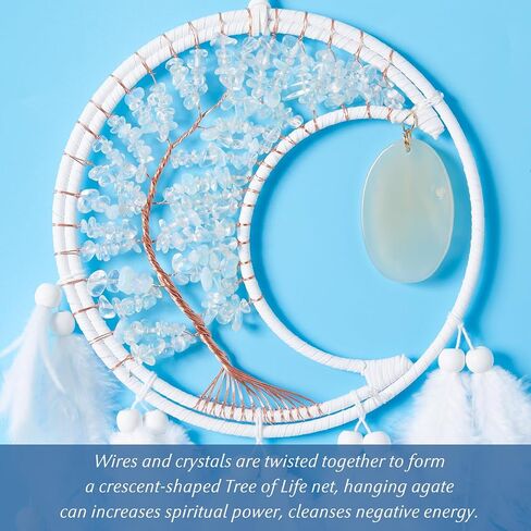 Dreamlike Moon Dream Catchers Wall Decor Crescent Tree of Life Chakras Dream Catcher with Agate & Crystal Stone Handmade Rose-Red Feather Dreamcatchers Wall Hanging for Girls Bedroom Blessing Gift in Saudi Arabia