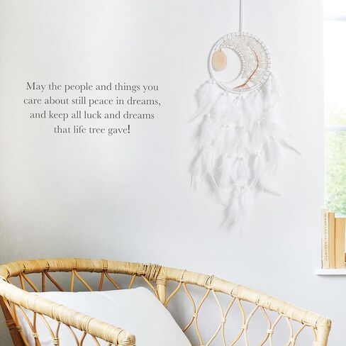 Dreamlike Moon Dream Catchers Wall Decor Crescent Tree of Life Chakras Dream Catcher with Agate & Crystal Stone Handmade Rose-Red Feather Dreamcatchers Wall Hanging for Girls Bedroom Blessing Gift in Saudi Arabia