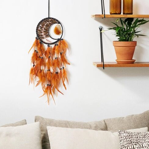 الحلم القمر الحلم الصيادون جدار ديكور الهلال شجرة الحياة شاكراس حلم الماسك مع العقيق والكريستال الحجر المصنوع يدويا ريش الحلم الحلم الجدار معلق للبنات غرفة نوم البركة هدية in Kuwait