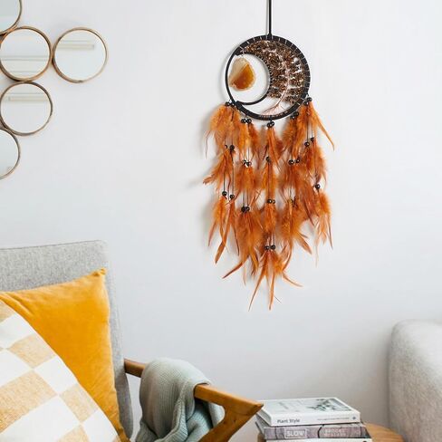 الحلم القمر الحلم الصيادون جدار ديكور الهلال شجرة الحياة شاكراس حلم الماسك مع العقيق والكريستال الحجر المصنوع يدويا ريش الحلم الحلم الجدار معلق للبنات غرفة نوم البركة هدية in Kuwait