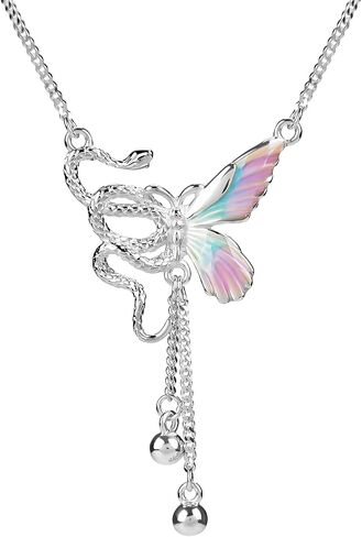 HOH-Tech Butterfly Snake Necklaces for Women 925 Sterling Silver Butterfly Pendant Snake Jewelry Colour Enamel Pendant Chrismas Valentine's Wedding Birthday Anniversary Mothers Wife Daughter Gifts in Saudi Arabia