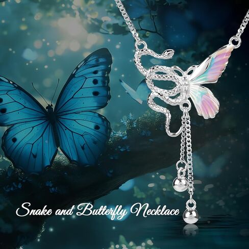 HOH-Tech Butterfly Snake Necklaces for Women 925 Sterling Silver Butterfly Pendant Snake Jewelry Colour Enamel Pendant Chrismas Valentine's Wedding Birthday Anniversary Mothers Wife Daughter Gifts in Saudi Arabia