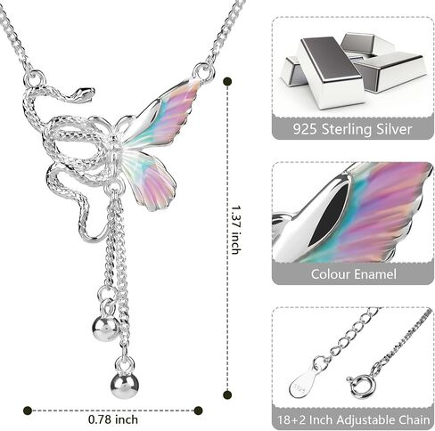 HOH-Tech Butterfly Snake Necklaces for Women 925 Sterling Silver Butterfly Pendant Snake Jewelry Colour Enamel Pendant Chrismas Valentine's Wedding Birthday Anniversary Mothers Wife Daughter Gifts in Saudi Arabia