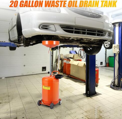 20 Gallon Waste Oil Drain Change Tank, Portable Oil Drain Container,Air Operated Fluid Drain Disposal Waste Oil Drain Change Tank with 15" Funnel Adjustable Height 38-65",with 360° Wheels & Toolbox in Kuwait