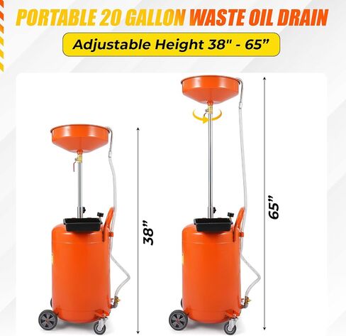 20 Gallon Waste Oil Drain Change Tank, Portable Oil Drain Container,Air Operated Fluid Drain Disposal Waste Oil Drain Change Tank with 15" Funnel Adjustable Height 38-65",with 360° Wheels & Toolbox in Kuwait
