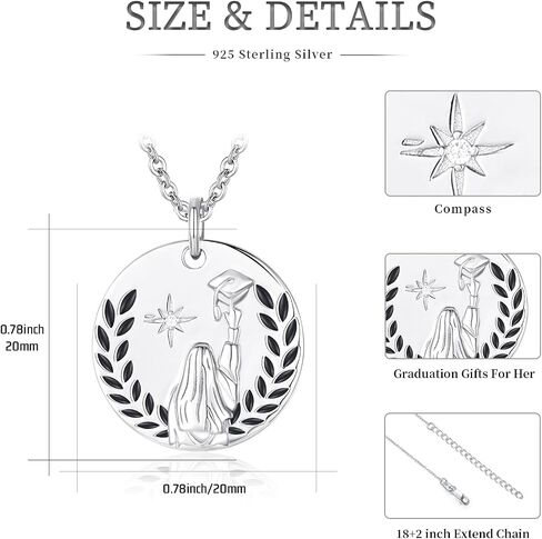 Friendship/Graduation/Dove Necklace for Women 925 Sterling Silver Compass Necklace Best Friend Necklace for 2 Inspirational Graduation Birthday Jewelry Gifts for Her Daughter Friend Sister in Saudi Arabia