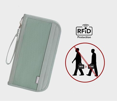 Passport Wallet,Multi-Function RFID Blocking Passport Holder, Document Organiser, Waterproof Family Travel Wallet Card Organiser for Men Women (Grey) in Saudi Arabia