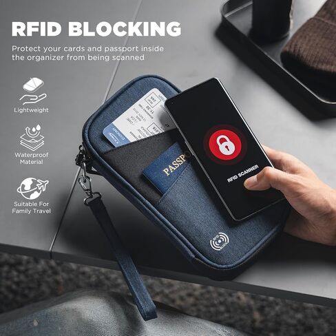 Dugraft حامل جواز سفر متعددة لعائلة السفر ، RFID حظر جواز السفر محفظة للسفر ، ومنظم حامل مستندات السفر المقاوم للماء ، محافظ أساسية السفر ، الأزرق in Kuwait
