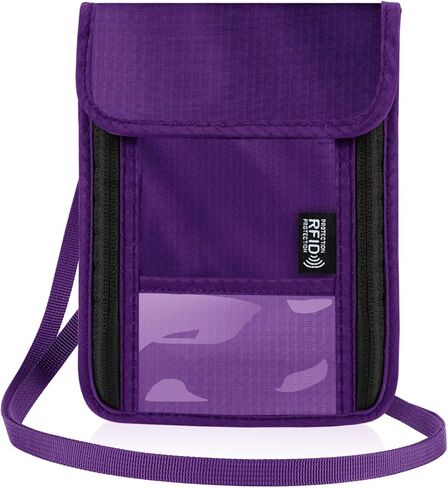 محفظة رقبة مع حظر RFID ، حامل جواز سفر مائي مع حزام قابل للتعديل ، محافظ جوازات السفر الأساسية للسفر للنساء الرجال (أسود) in Kuwait