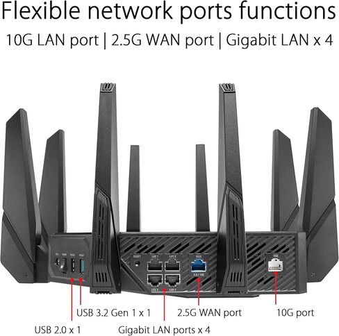 راوتر ألعاب ASUS ROG Rapture WiFi 6E (GT-AXE11000) - راوتر لاسلكي ثلاثي النطاق 10 جيجا بايت، أول نطاق في العالم لقنوات أوسع وسعة أعلى، وحدة معالجة مركزية 1.8 جيجا هيرتز، منفذ 2.5 جيجا هرتز، RGB AURA in Saudi Arabia