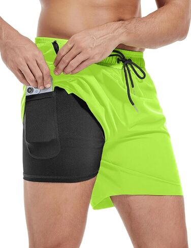 Men's Gym Shorts 5 Inch Lightweight Athletic Quick Dry Workout 2 in 1 Shorts Mesh Running Athletic Shorts Hiking in Saudi Arabia
