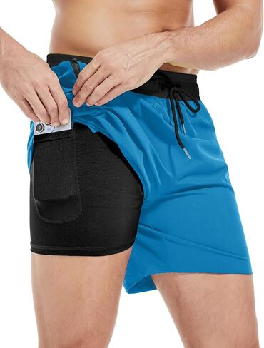 Men's Gym Shorts 5 Inch Lightweight Athletic Quick Dry Workout 2 in 1 Shorts Mesh Running Athletic Shorts Hiking in Saudi Arabia