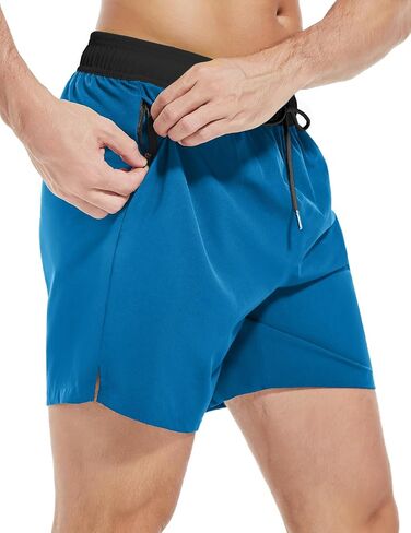 Men's Gym Shorts 5 Inch Lightweight Athletic Quick Dry Workout 2 in 1 Shorts Mesh Running Athletic Shorts Hiking in Saudi Arabia