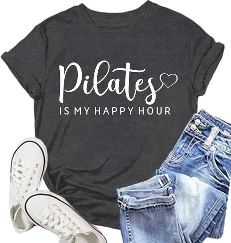 Pilates Shirts for Women Yoga Workout Heart T-Shirt Fitness Lover Tee Tops in Saudi Arabia